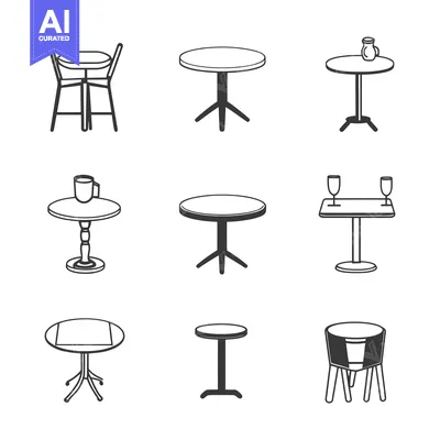 Premium design asset: Collection of Various Table and Chair Designs in Line Art Style