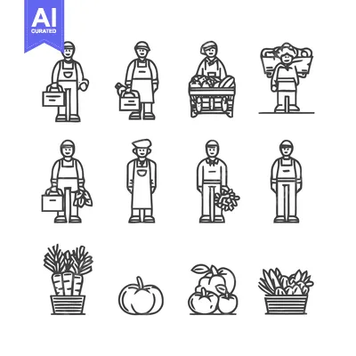 Farmers Market Icons - A Collection of Agricultural Illustrations.