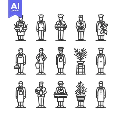 Aset premium populer: Line art illustrations of various people in different professions.