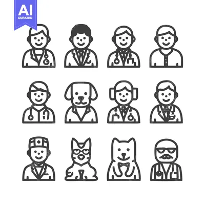 Aset premium populer: Veterinarian and Medical Professionals - A Collection of Icons.