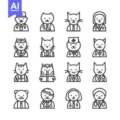 Aset premium populer: Veterinary Clinic Icons - A Collection of Pet Doctor Illustrations.
