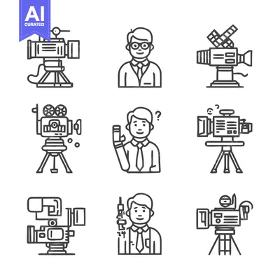 Premium design asset: Collection of video cameras and people in various situations.