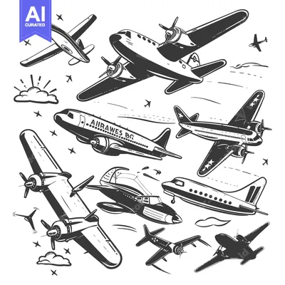 Popular premium asset: Collection of vintage airplanes in flight, with clouds and stars