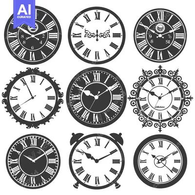 Premium design asset: Collection of Vintage Clock Faces with Roman Numerals
