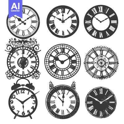 Aset desain premium: Collection of Vintage Clocks with Roman Numerals