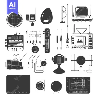 Aset desain premium: Collection of Vintage Electronics and Tech Devices