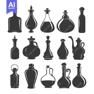 Aset premium populer: Collection of Vintage Glass Bottles with Different Shapes and Stopper