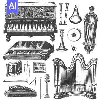 Aset premium populer: Collection of Vintage Musical Instruments