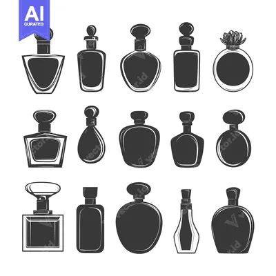 Premium design asset: Collection of Vintage Perfume Bottles in Black and White