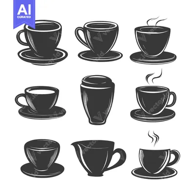 Aset premium populer: Collection of Vintage Silhouette Coffee Cups and a Creamer