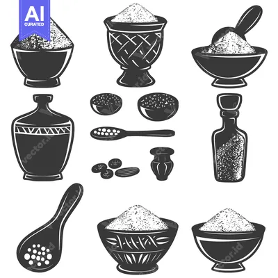 Aset premium populer: Collection of Vintage Style Illustrations of Salt in Various Container