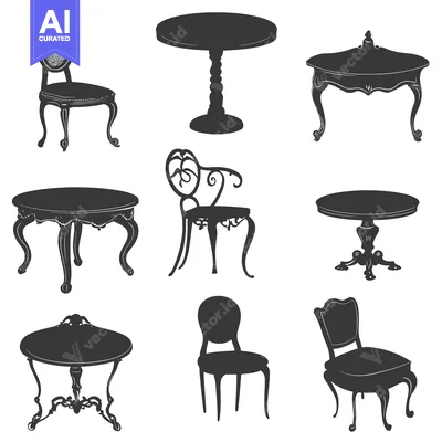 Premium design asset: Collection of Vintage Tables and Chairs in Silhouette