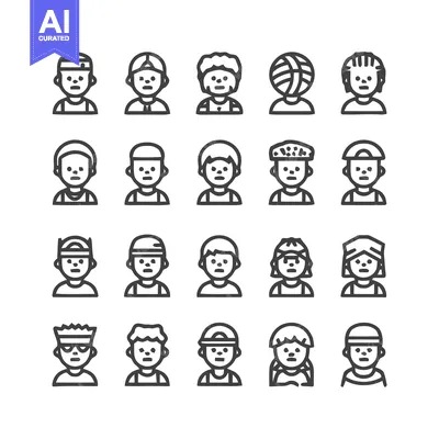 Premium design asset: Collection of various line art people icons for design.