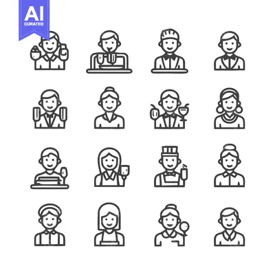 Popular premium asset: Diverse Line Art Icon Set Depicting Various Professions and Occupation