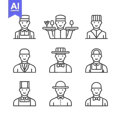 Popular premium asset: Line art illustrations of various service industry workers.
