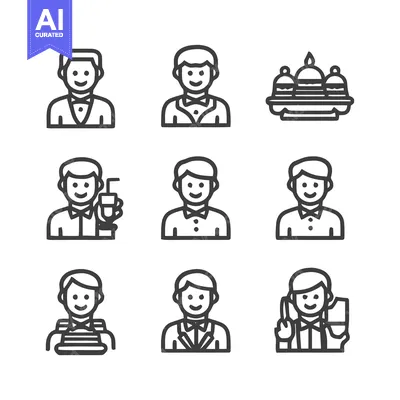 Aset desain premium: Waiter Icons - A Collection of Service Industry Illustrations.