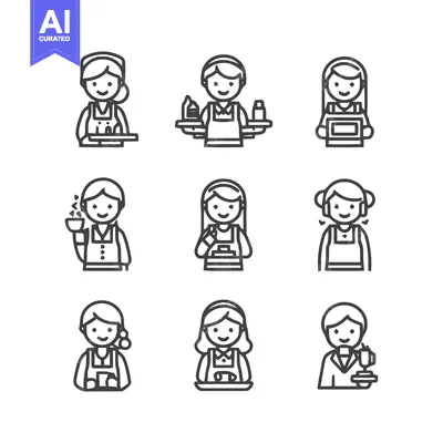 Aset premium populer: Diverse Collection of Waitresses Serving Food and Drinks in Various Se