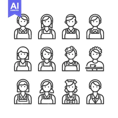 Premium design asset: Diverse Line Art Portraits of Service Industry Workers.