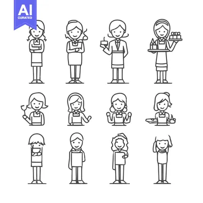 Premium design asset: Line art illustrations of various people in different poses and activi