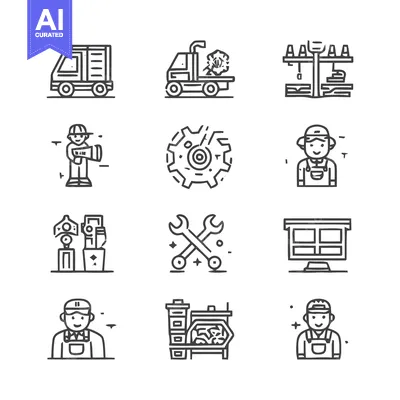 Aset desain premium: Construction and Engineering Icons - A Comprehensive Collection.