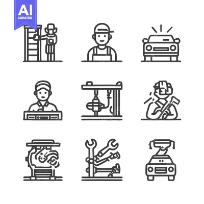 Aset desain premium: Mechanic and Automotive Repair Icons - A Comprehensive Collection.