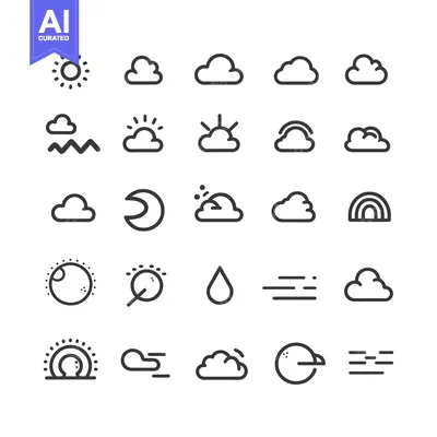 Aset desain premium: Collection of Weather Icon Line Drawings