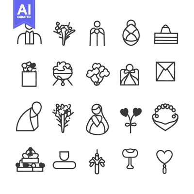 Aset desain premium: Collection of Wedding and Love Related Line Icons