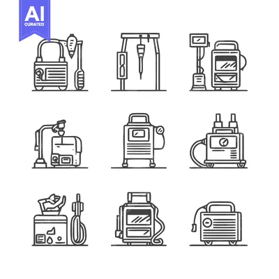 Aset premium populer: Collection of Industrial Equipment and Machinery Icons.