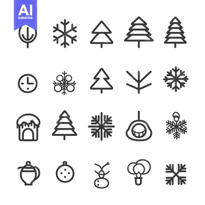Aset desain premium: Collection of Winter Themed Line Icons