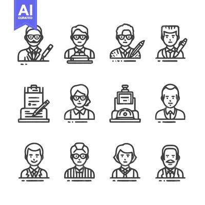 Aset premium populer: Diverse professional icons representing various occupations and roles.