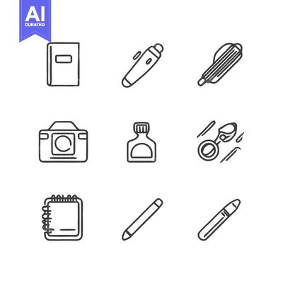 Popular premium asset: Minimalist Line Art: Notebook, Pens, Camera, Ink, and Calligraphy Tool