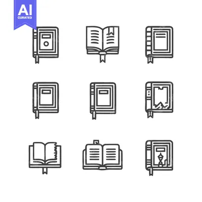 Aset desain premium: Minimalist Book Icons: Collection of Reading, Learning, and Library Sy
