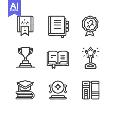 Aset desain premium: Education and Achievement Icon Set: Books, Awards, and Academic Symbol