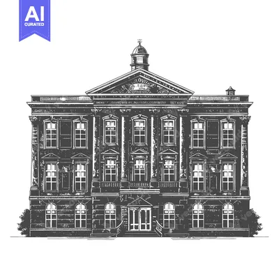 Premium design asset: Grand Classical Building Architectural Drawing Illustration