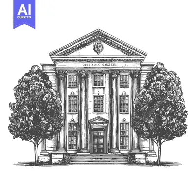Aset premium populer: Classical Building Facade with Trees on Either Side