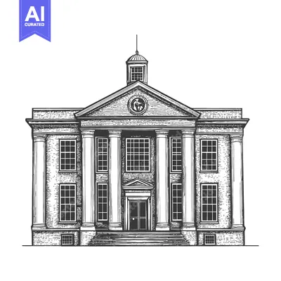 Aset desain premium: Classic Brick Building With Columns And Clock Tower