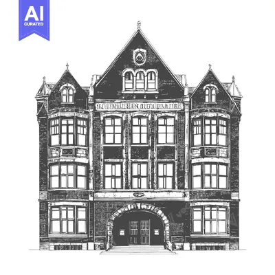 Aset desain premium: Grand Victorian Era Brick Building Architectural Drawing