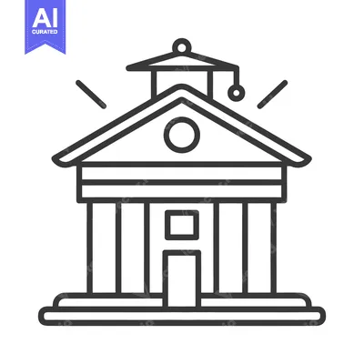 Premium design asset: Simple black and white illustration of a university building symbol
