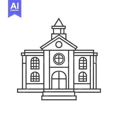 Aset desain premium: A simple black and white illustration of a building front view
