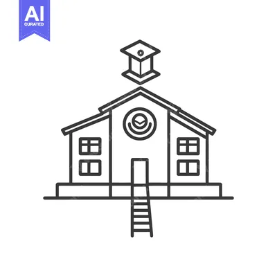 Aset desain premium: A stylized illustration depicts a schoolhouse with steps and windows