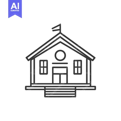Aset premium populer: Simple black line drawing depicting a small building with a flag