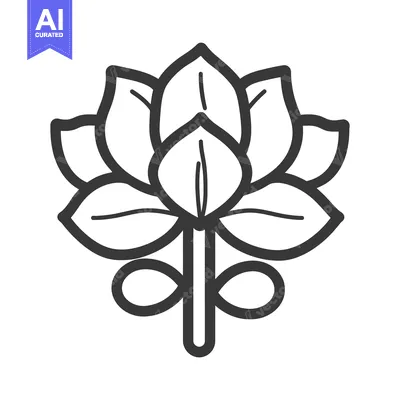 Aset desain premium: A stylized black and white illustration of a lotus flower blossom