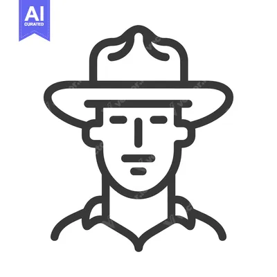 Aset premium populer: A linear outline depiction of a person wearing a hat