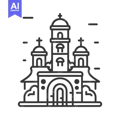 Aset premium populer: A simple black and white illustration of a church building