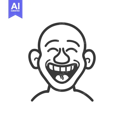 Aset premium populer: A smiling bald human face with exaggerated facial features is visible