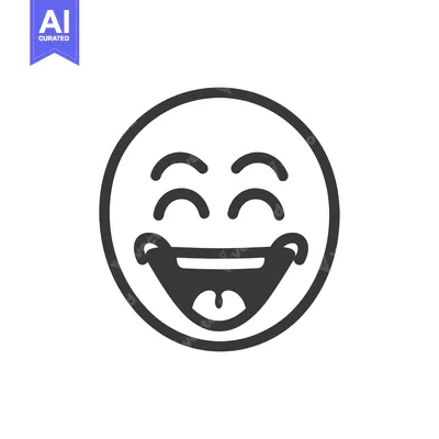 A circular smiley face displays happiness through open mouth