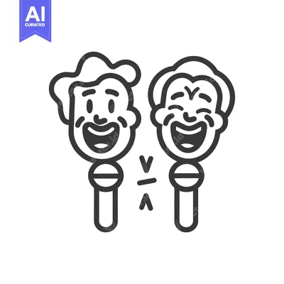 Premium design asset: Two cartoon microphone characters appearing very happy and smiling bro
