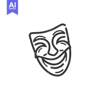 Popular premium asset: Smiling Mask Line Art: Joyful Expression, Minimalist Design, Theatrica