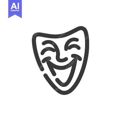 Aset premium populer: Minimalist Line Art: Smiling Comedy Mask Icon on White Background