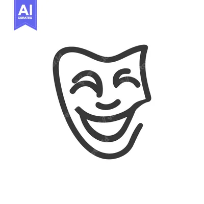 Aset desain premium: Minimalist Smiling Mask Icon: Joyful Expression in Simple Line Art